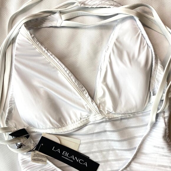 LA BLANCA Fluid Lines Multi-Strap Mesh One Piece Swimsuit 12 White NWT - Picture 12 of 13